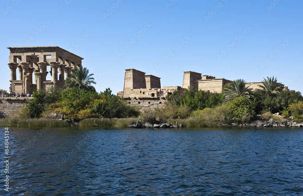 Egypt, Aswan, view of the Philae temple on the Nile river