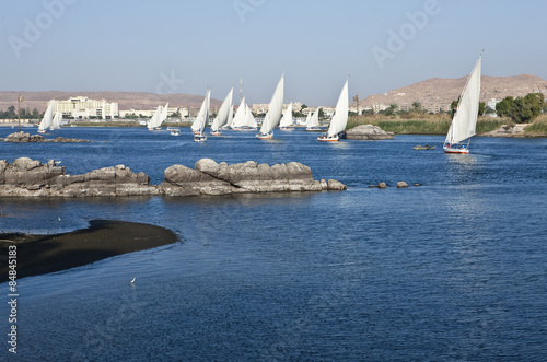 Egypt, Aswan, felucas on the Nile river
