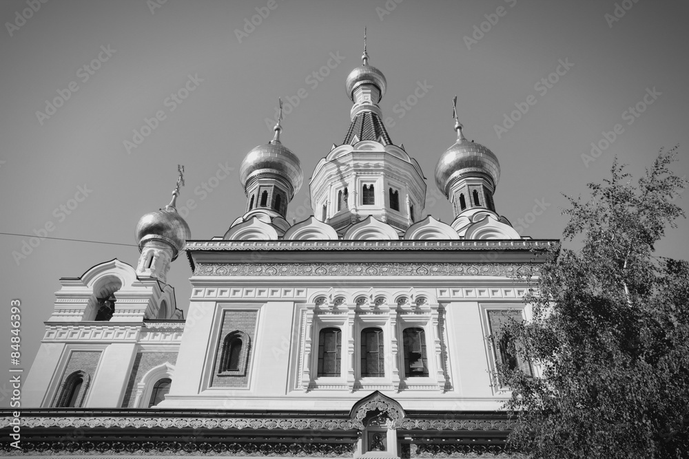 Vienna Orthodox Cathedral. Black and white.