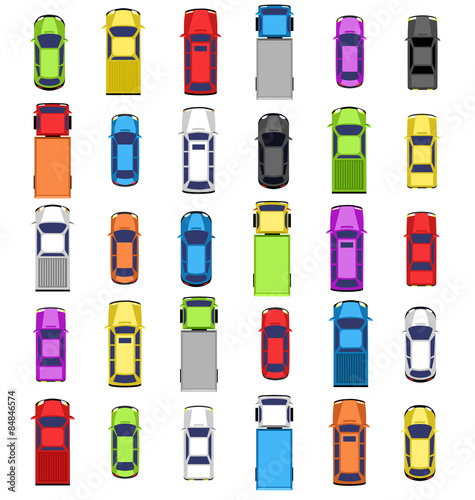 Multicolored car collection isolated on white background
