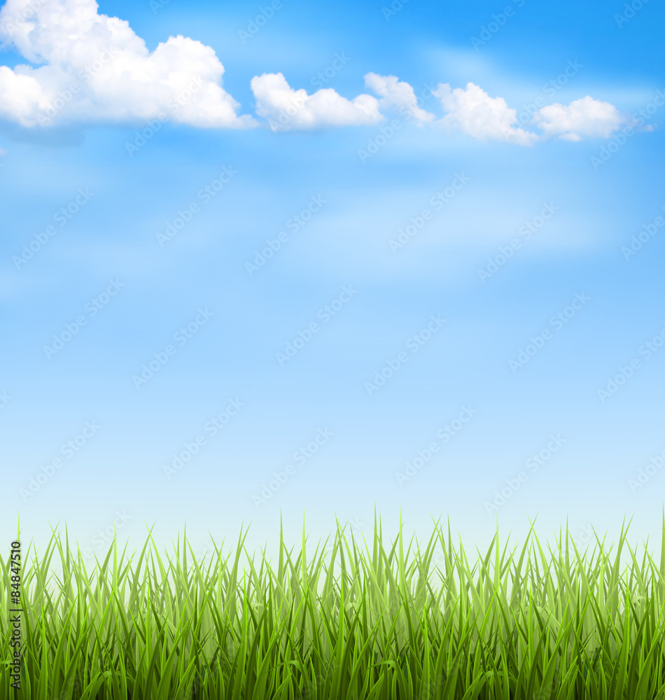 Green grass lawn with clouds on blue sky Green grass lawn with clouds on blue sky