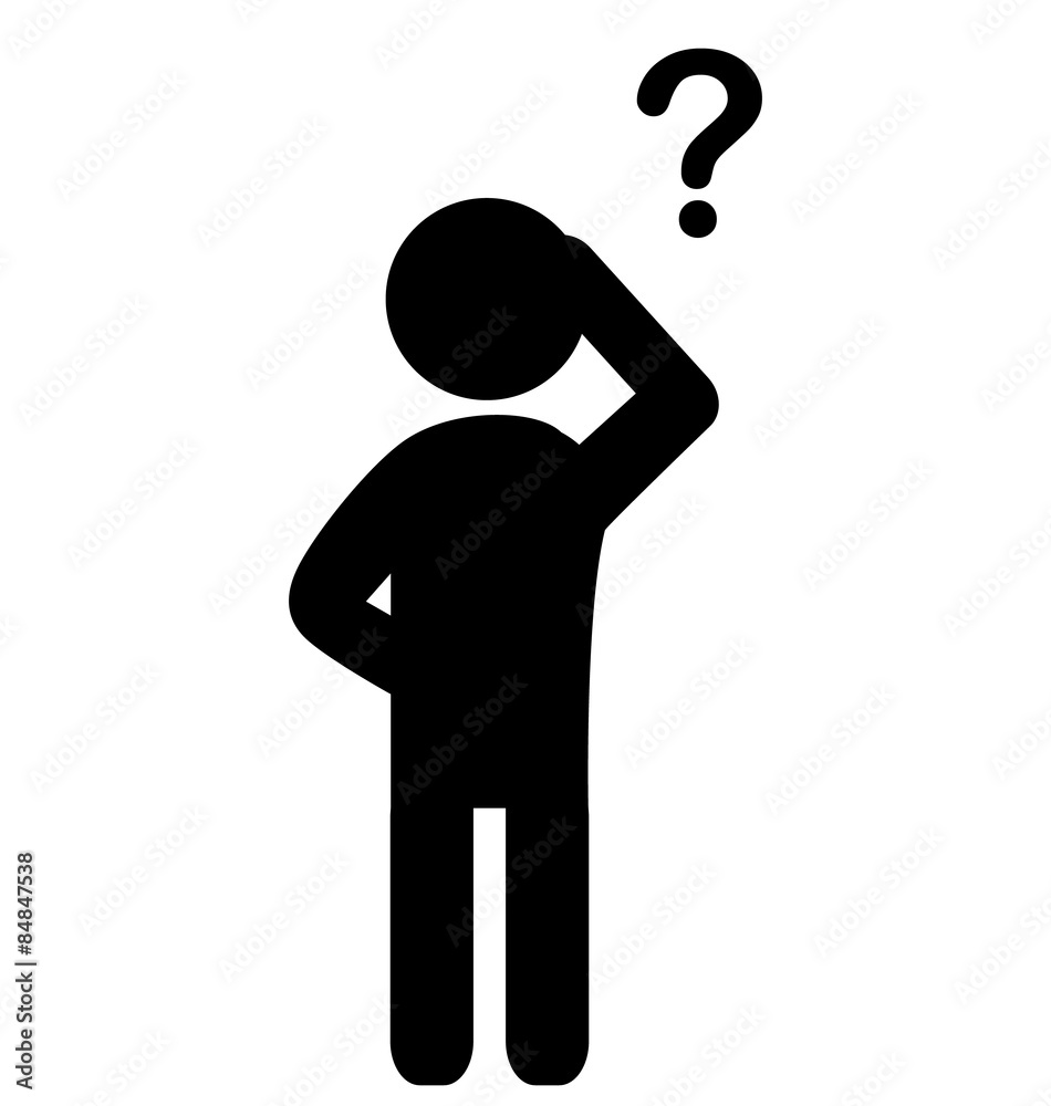 Autocolant Man with question mark flat icon pictogram isolated on white bac