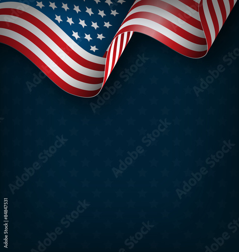 Wavy USA national flag on blue background