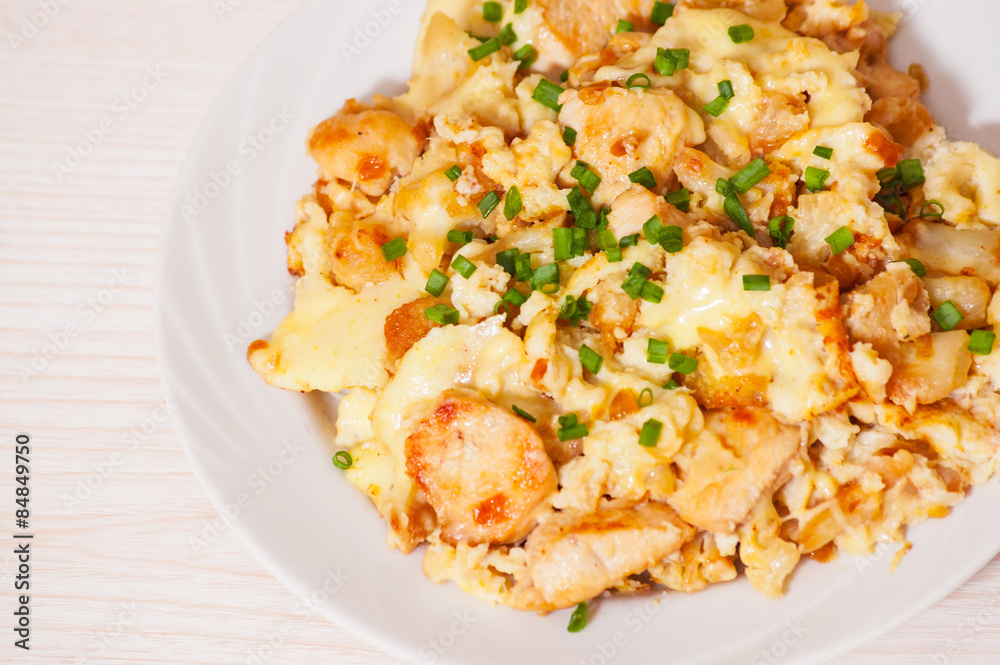 chicken fillet with cauliflower baked with egg and cheese chicken fillet with cauliflower baked with egg and cheese