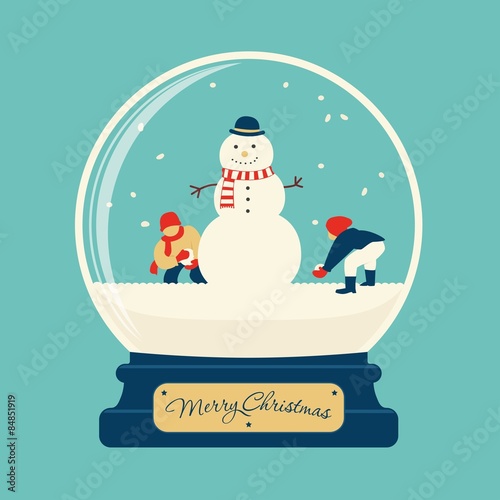 Merry christmas glass ball with snowman photo