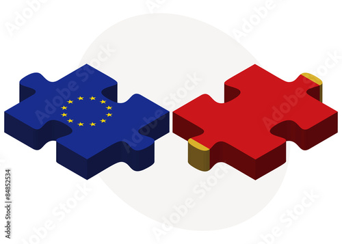 European Union and Montenegro Flags in puzzle