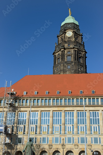 New Town Hall with old tower in Dresden, Saxony, Germany.