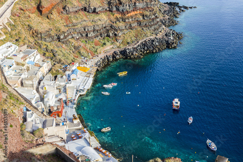 Blue water sea Santorini Oia bay 