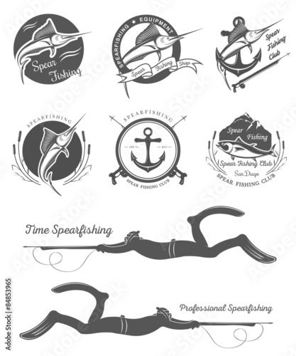 Big Set of Logos, Badges and Icons Spearfishing