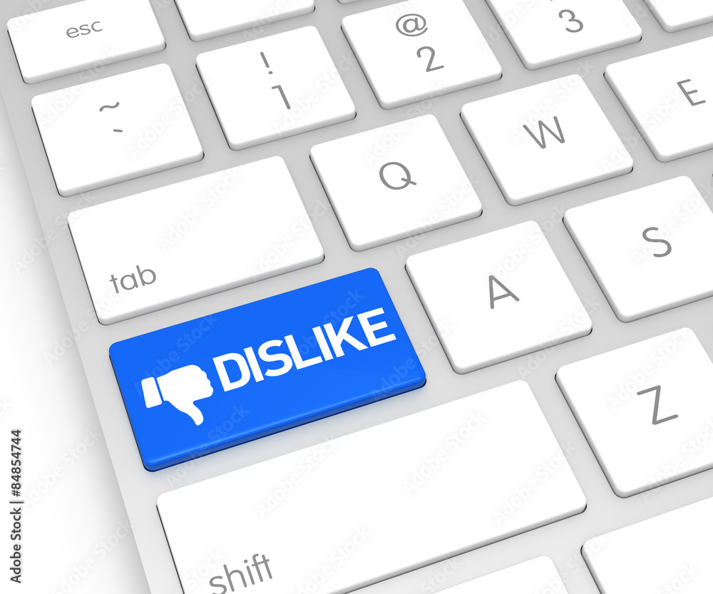 Computer Keyboard with Dislike Button. 3D Rendering Computer Keyboard with Dislike Button. 3D Rendering