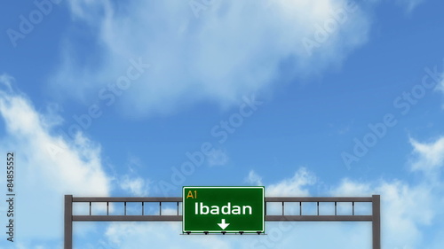 Passing under Ibadan Nigeria Highway Road Sign 
  