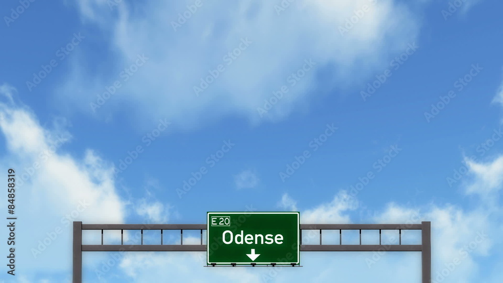 Passing under Odense Denmark Highway Road Sign
Passing under Odense Denmark Highway Road Sign