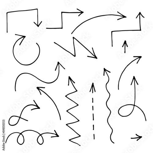 Set of arrows painted marker. Vector hand-drawn.