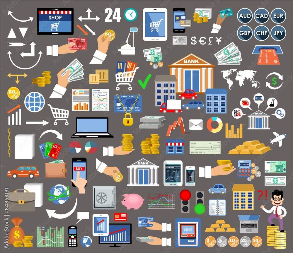 Set of flat design icons for  internet-banking