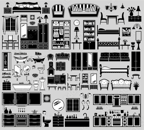 Set of the furniture icons. vector
