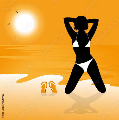 silhouette di ragazza in bikini sulla spiaggia
