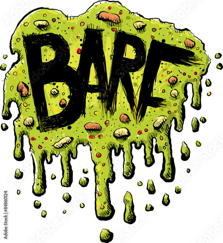 Splattered, cartoon barf with the word BARF in bold, black letters. photo