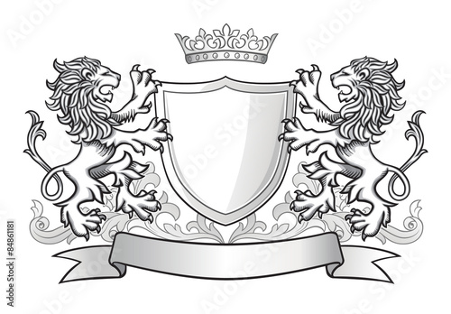 Lions Holding Shield Emblem