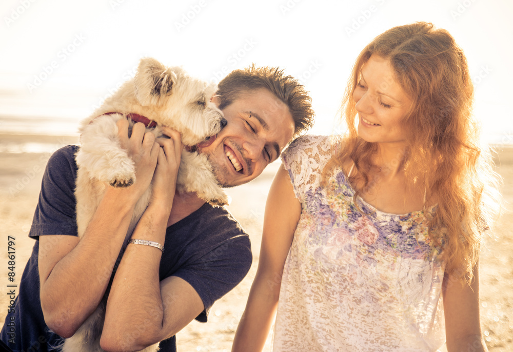 couple walking with dog outdoor couple walking with dog outdoor