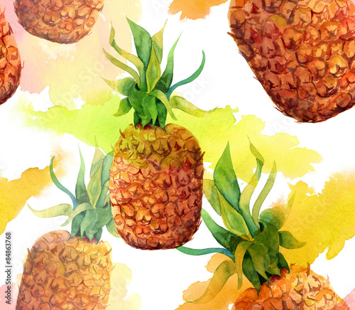 Watercolour pineapple seamless background pattern