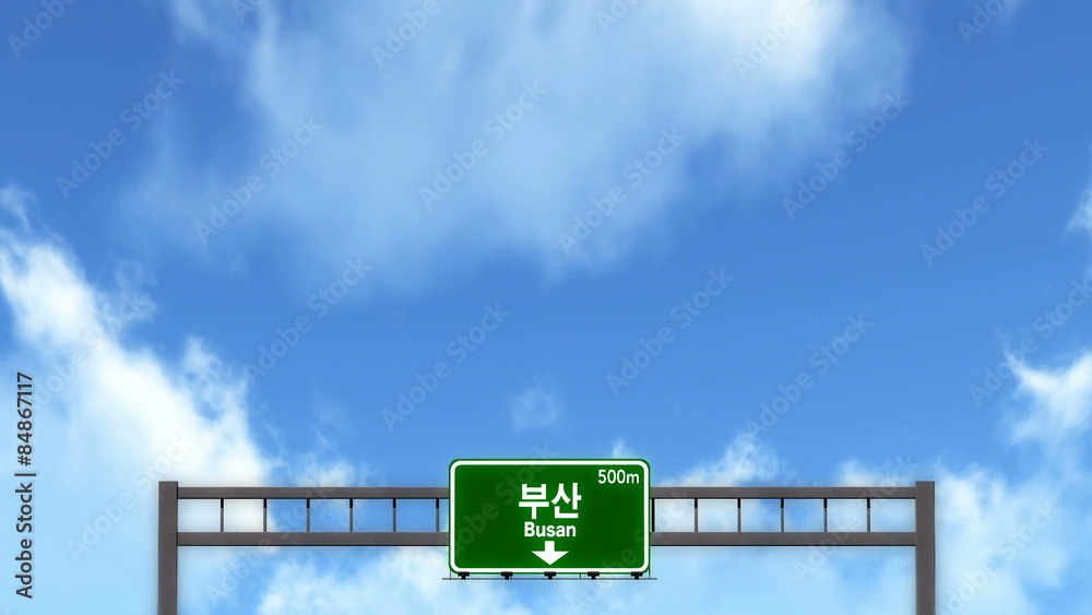 Passing under Busan South Korea Highway Road Sign 
  
