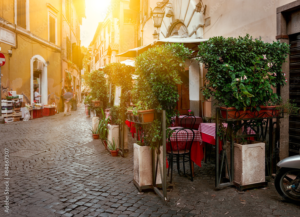 Fototapeta premium Old street in Trastevere in Rome, Italy