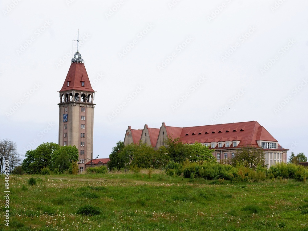 view at building of Town Hall with high tower in Wladyslawowo