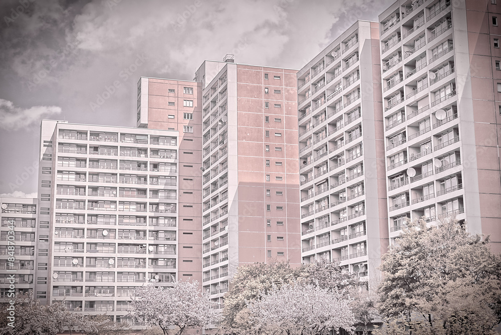 Fototapeta premium apartment tower in berlin, germany, vintage version