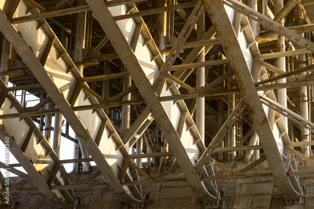 Bridge structure. Steel framework of the bridge