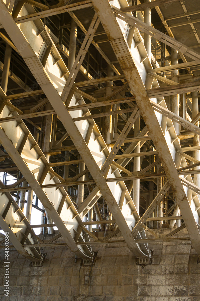 Bridge structure. Steel framework of the bridge Bridge structure. Steel framework of the bridge