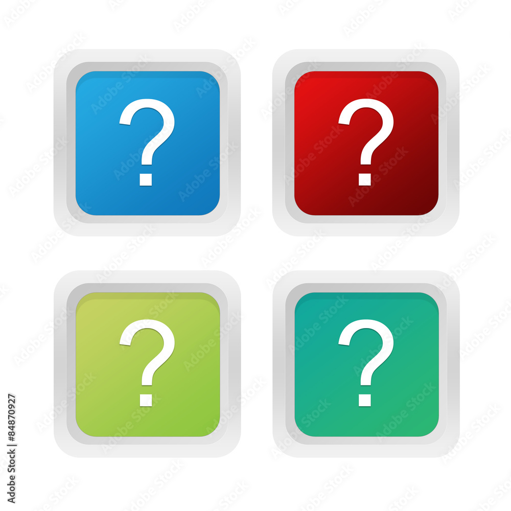 Set of squared colorful buttons with question mark symbol Set of squared colorful buttons with question mark symbol