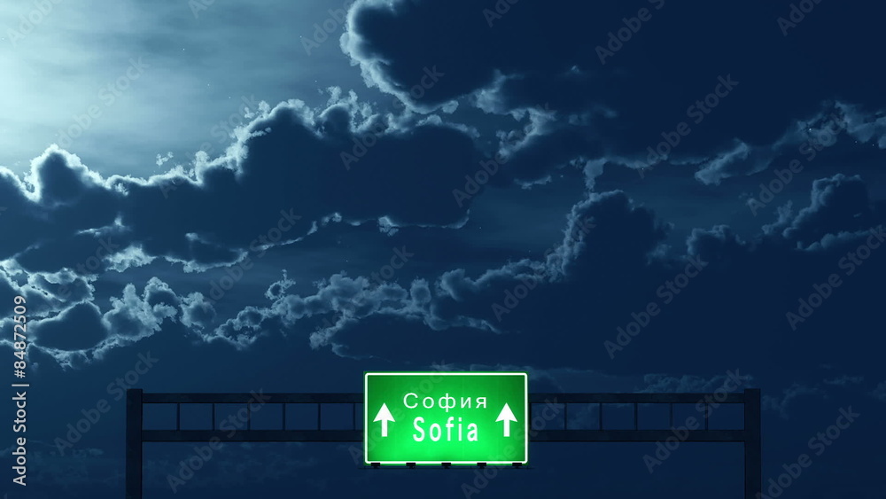 Passing under Sofia Bulgaria Highway Road Sign at Night
Passing under Sofia Bulgaria Highway Road Sign at Night