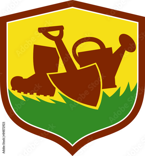 Spade Gumboot Watering Can Shield Retro