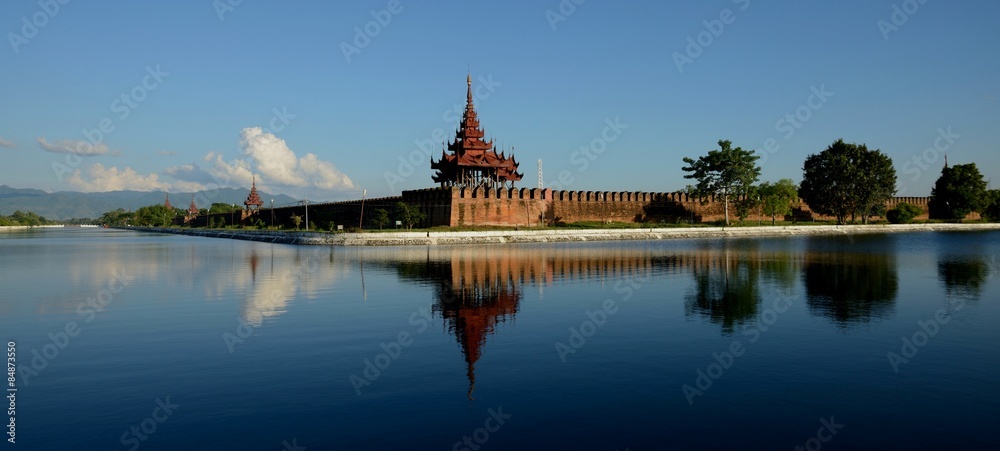 View at towers of the Mandalay Fort, Myanmar.