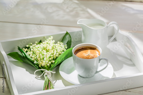 Delicious espresso with flowers