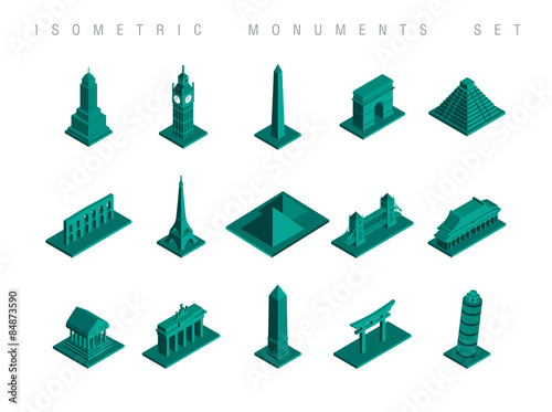 Isometric travel monuments set illustration