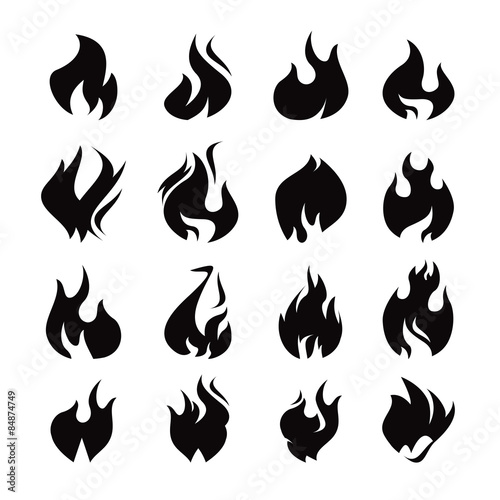 set of black flame icon