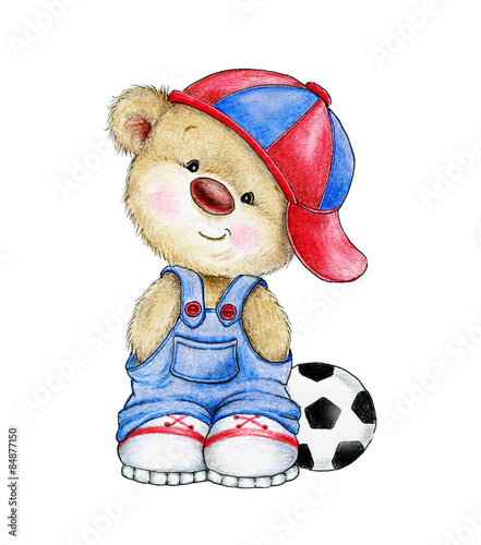 Cute Teddy bear boy with ball