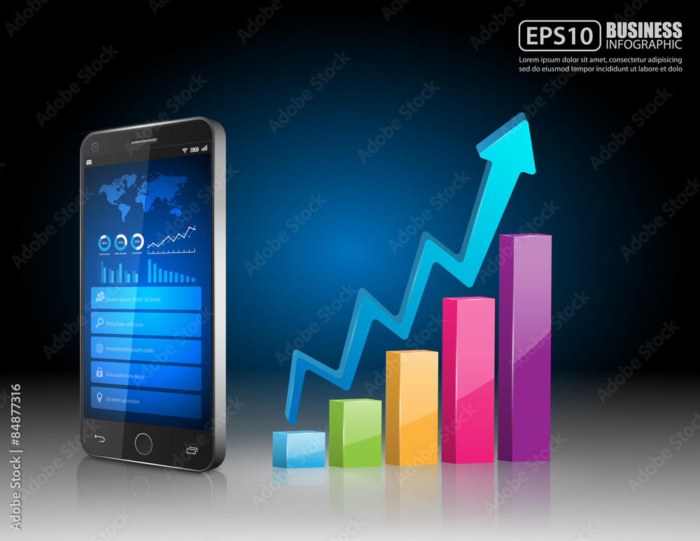 Smartphone with business graph.vector Smartphone with business graph.vector