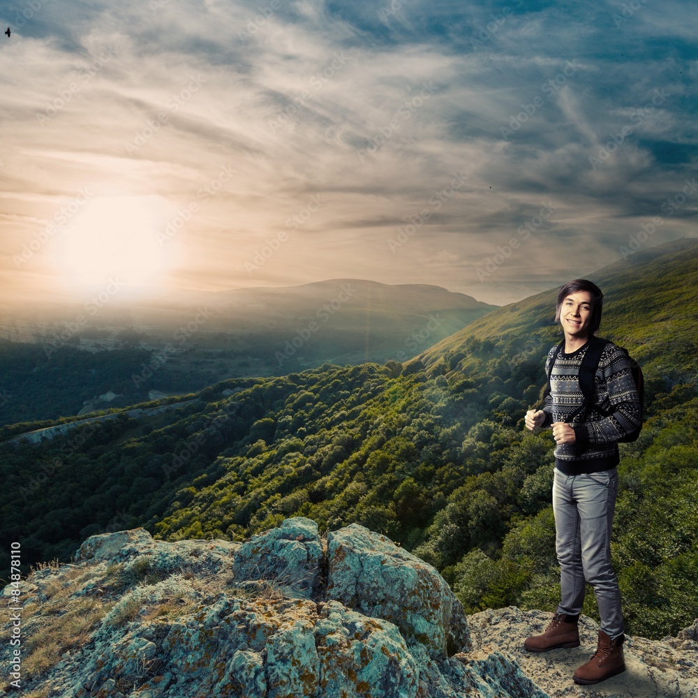 Naklejka premium Backpacker, Explorer, Travel.