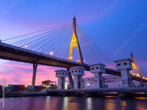 Bhumibhol bridges over Chaophraya river in evening period photo