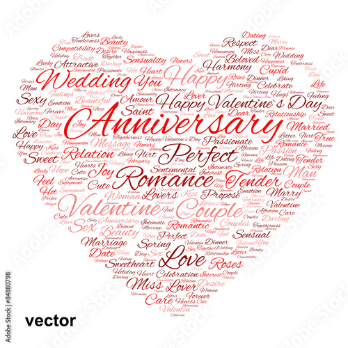 Vector conceptual Valentine heart word cloud