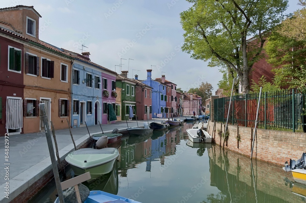 Burano waterstreet - canale with boats, Burano, Italy