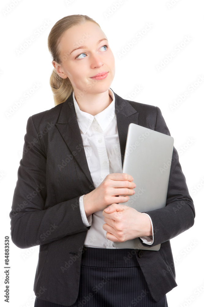 Business Woman With Laptop Dreaming Business Woman With Laptop Dreaming