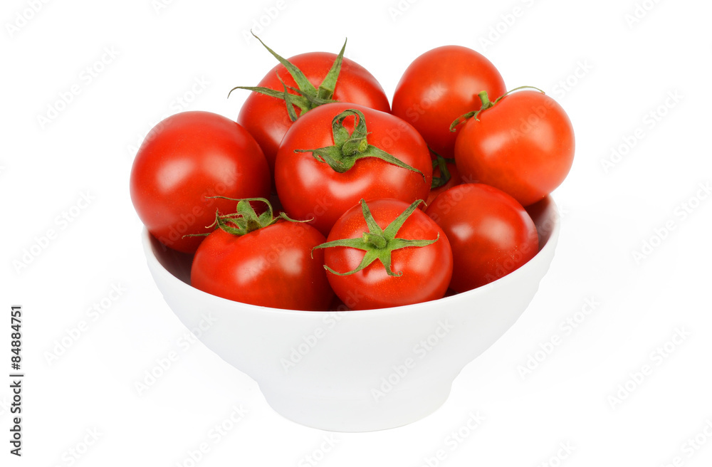 Strauchtomaten, Tomaten auf weißem Hintergrund