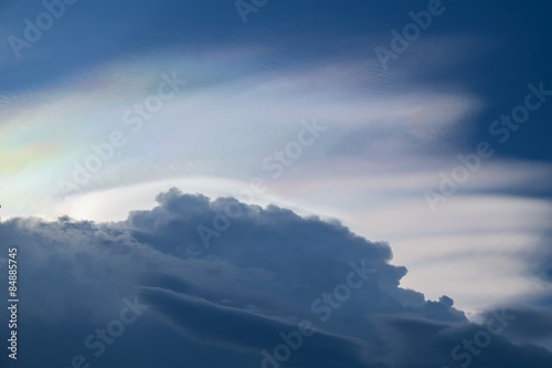 Cloud iridescence phenomenon. Iridescent pileus cloud