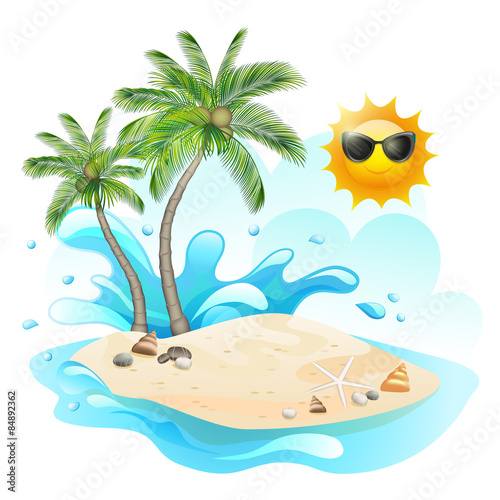 Tropic island isolated on white background