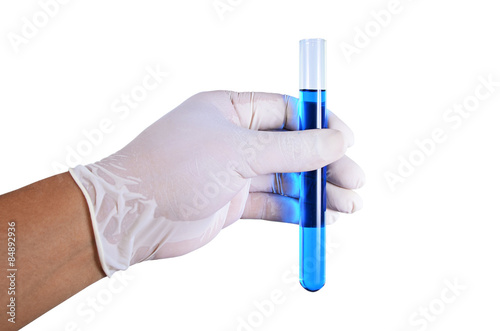 Scientist hand holding test tubes isolated on white background ,
