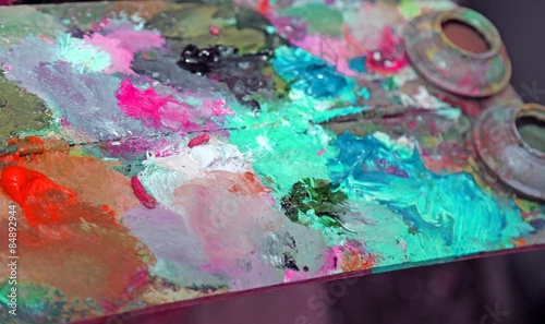colorful palette of painter with colors