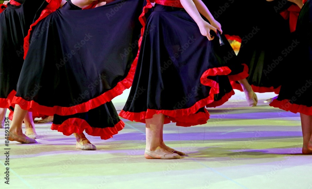 legs of the dancers during the performance of flamenco dancing i